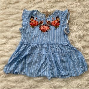 Altar’d State blue tiered embroidered blouse sz S